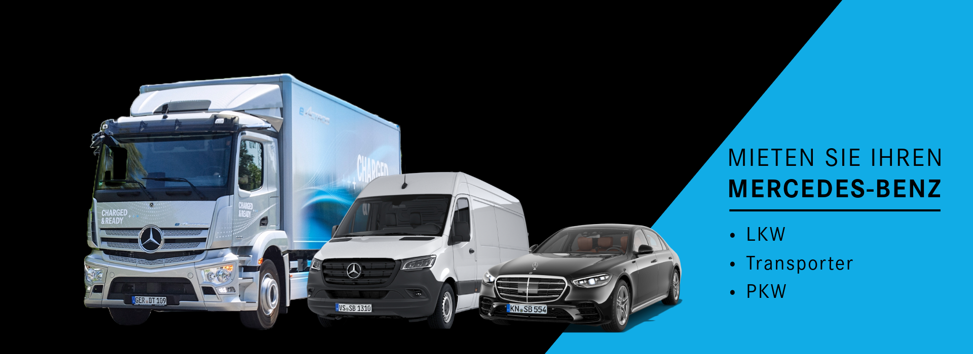 Titelbild der Miet-Seite von Südstern-Bölle mit Mercedes-Benz LKW, Transporter und PKW sowie dem Text 'Mieten Sie Ihren Mercedes-Benz – LKW, Transporter, PKW'.